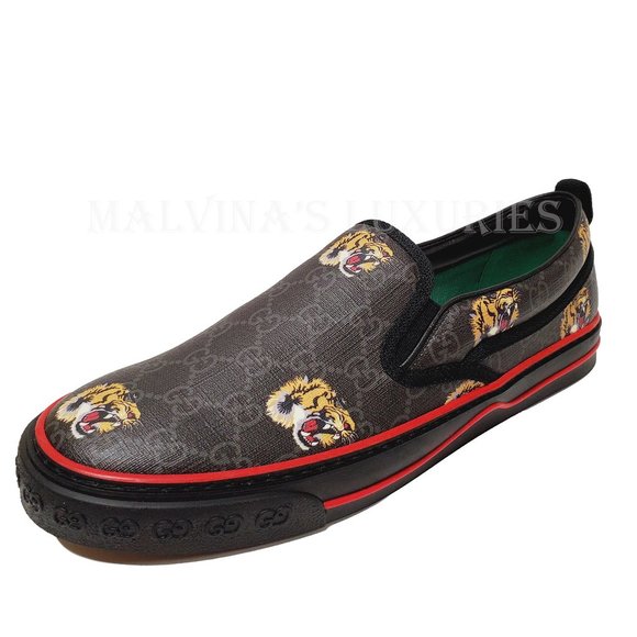 GUCCI SHOES MENS 1977 TENNIS SLIP ON SNEAKERS GG SUPREME TIGER - Picture 6 of 16